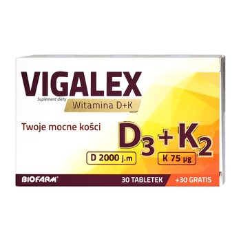 Vigalex D3+K2, tabletki, 60 szt. (30 szt. + 30 szt. GRATIS)