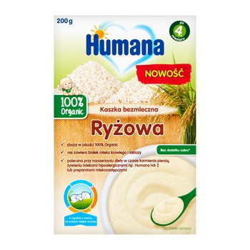 Humana 100% Organic, kaszka bezmleczna, ryżowa, 4 m+, 200 g