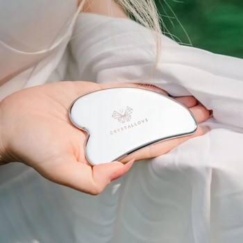 Crystallove, płytka do masażu twarzy gua sha ze stali nierdzewnej, 1 szt.