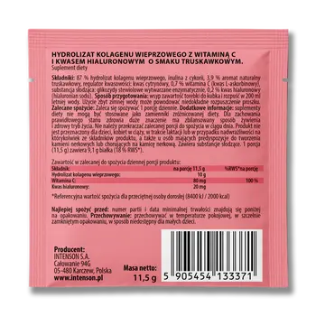 Intenson Kolagen + kwas hialuronowy + witamina C, proszek,  smak truskawkowy, 11,5 g
