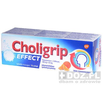 Choligrip Effect, 500 mg + 65 mg, tabletki musujące, 16 szt. Data ważności: 30.07.2016 