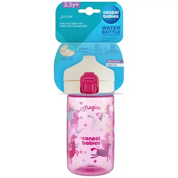 Canpol Babies Junior, bidon na wodę dla dzieci od 2,5 r.ż., różowy, 400 ml