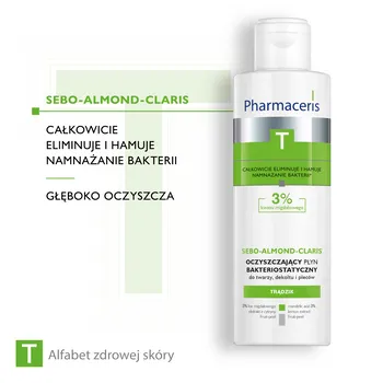 Pharmaceris T Sebo-Almond-Claris, oczyszczający płyn bakteriostatyczny, 3% kwasu migdałowego, 190 ml