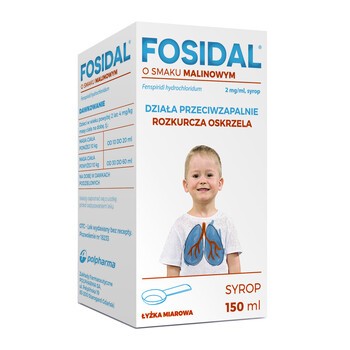 Fosidal o smaku malinowym, 2 mg/ml, syrop, 150 ml (butelka + łyżka miarowa)