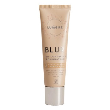 Lumene Blur 16h Longwear Foundation, długotrwały podkład SPF 15,  3 Fresh Apricot, 30 ml