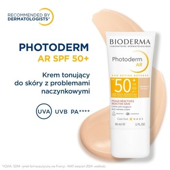 Bioderma Photoderm AR, krem tonujący koloryzujący SPF 50+ do skóry naczyniowej, kolor naturalny, 30 ml