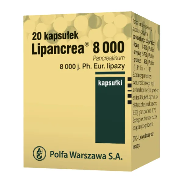 Pankreatyna 8000 j. lipazy 20 kapsułek [Lipancrea]