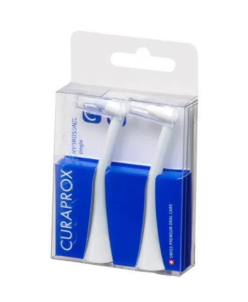 Сменные насадки Curaprox Hydrosonic Pro Single для звуковой щётки, белая и синяя, 2 шт — фото 2