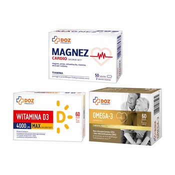 Zestaw DOZ Magnez Cardio + Omega 3 + Witamina D3 MAX