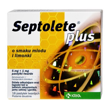 Septolete Plus, pastylki o smaku miodu i limonki, 18 szt.