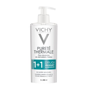 Zestaw Promocyjny Vichy Purete Thermale, płyn micelarny do demakijażu twarzy, 400 ml x 2, drugi produkt GRATIS