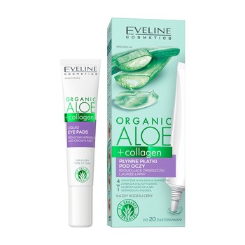 Eveline Cosmetics Organic Aloe + Collagen, płynne płatki pod oczy redukujące zmarszczki i kurze łapki 4w1, 20 ml