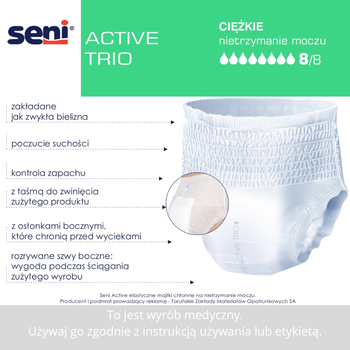 Seni Active Trio, elastyczne majtki chłonne, rozmiar L, 10 szt.