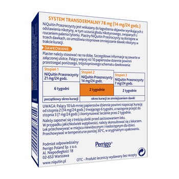 Niquitin przezroczysty, 14 mg/24 h, system transdermalny 78 mg, stopień 2, plastry, 7 szt.