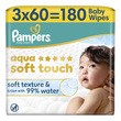 Pampers Aqua Soft Touch, nawilżane chusteczki dla dzieci, 3 x 60 szt.