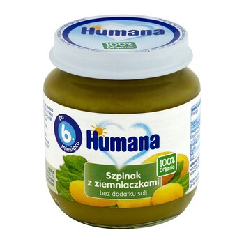 Humana 100% Organic, Szpinak z ziemniaczkami, bez dodatku soli, 125 g