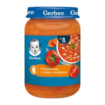 Gerber, Zupka pomidorowa z ryżem i indykiem, 8 m+, 190 g