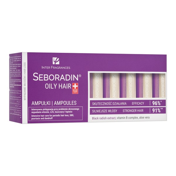 Seboradin Seboradin Oily Hair, ampułki przeciw wypadaniu włosów, 14 ampułek x 5,5 ml — Składniki i ocena