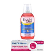 Zestaw Eludril Classic, płyn do płukania jamy ustnej, 500 ml + Elgydium Clinic Perioblock Pro, pasta do zębów, 50 ml https://azcdn.doz.pl/image/d/product/f92911e2-scale-180x180.png