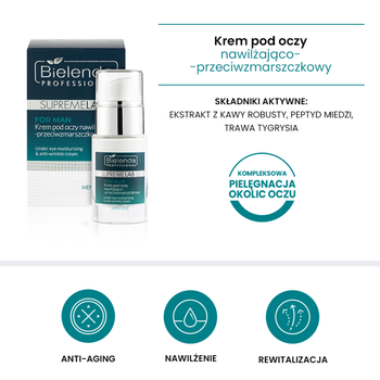 Bielenda Professional SupremeLab For Man, krem pod oczy nawilżająco-przeciwzmarszczkowy, 15 ml