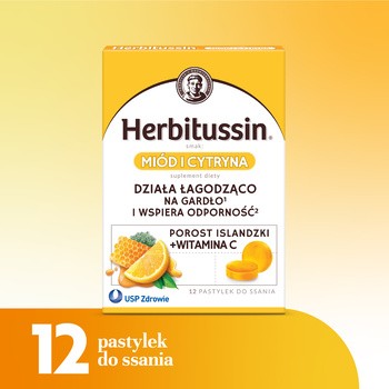 Herbitussin smak Miód i Cytryna, pastylki do ssania, 12 szt.