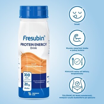 Zestaw 4x Fresubin Protein Energy Drink, płyn o smaku owoców tropikalnych, 4 x 200 ml