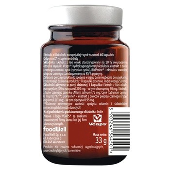 Purella Superfoods Ekstrakt z liści oliwki europejskiej + cynk + czosnek, kapsułki, 60 szt.