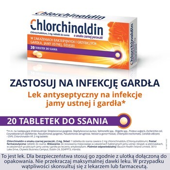 Chlorchinaldin, 2 mg, tabletki do ssania o smaku czarnej porzeczki, 20 szt.