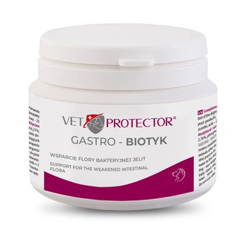 Vet Protector Gastro-Biotyk, multibiotyk uzupełniający florę bakteryjną jelit psów i kotów, proszek, 60 g