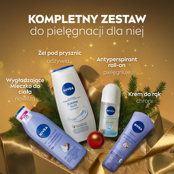 Zestaw Nivea Beauty Collection, kremowy żel pod prysznic, 250 ml + antyperspirany roll-on, 50 ml + krem do rąk, 100 ml + mleczko do ciała, 250 ml
