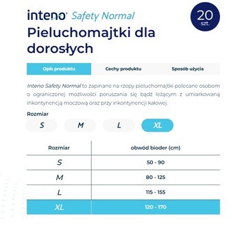 Inteno Safety Normal, pieluchomajtki dla dorosłych, S, 20 szt.
