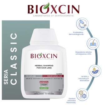 Bioxcin Classic Ziołowy, szampon do włosów suchych i normalnych z tendencją do wypadania, 300 ml