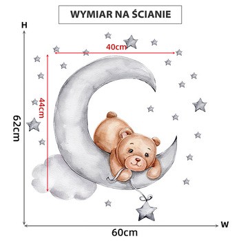 Sipo, Naklejki na ścianę dla dzieci, Miś na księżycu, 1 szt.