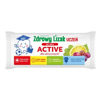 Zdrowy Lizak Uczeń  Active, bez cukru, smak winogrono-cytryna, display, 40 szt.