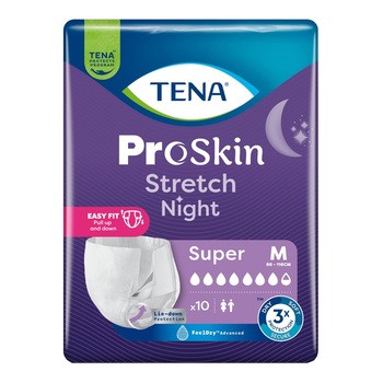 Tena Stretch ProSkin Super Night, pieluchomajtki na noc, rozmiar M, 10 szt.
