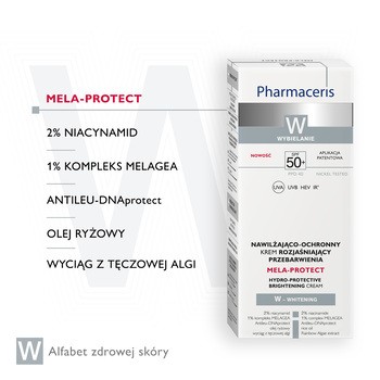 Pharmaceris W Mela-Protect, nawilżająco-ochronny krem rozjaśniający przebarwienia SPF50+, 50 ml