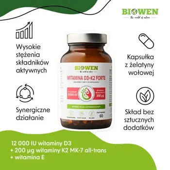 Biowen Witamina D3 + K2 Forte, kapsułki twarde, 60 szt.