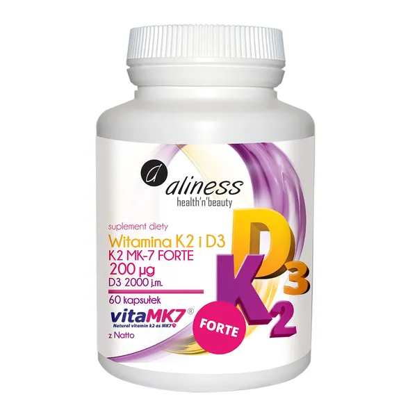 Witamina K2 MK-7 200 µg + D3 50 µg 60 kapsułek [Aliness] - Aliness Health'N'Beauty