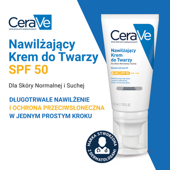 CeraVe, nawilżający krem do twarzy SPF 50, 52 ml