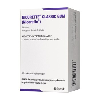 Nicorette Classic Gum, 4 mg, guma do żucia (import równoległy) 105 szt.