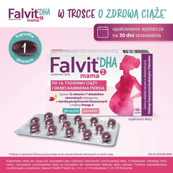 Витамины для беременных и кормящих Falvit Mama 2 DHA, с фолиевой кислотой и железом, 30 капсул — фото 6