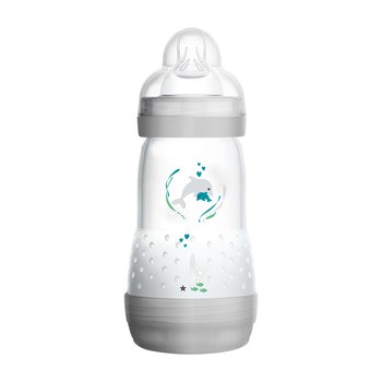 MAM Anti-Colic, butelka antykolkowa 4 m+, średni przepływ, szara, 260 ml