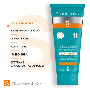 Pharmaceris S Cica Sensitive, kojąco-regenerujący balsam po opalaniu, 200 ml