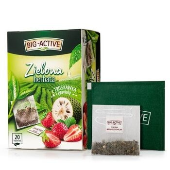 Big-Active, Zielona herbata w torebkach z truskawką i graviolą, 30 g (1,5 g x 20 szt.)