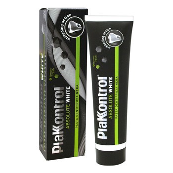 Plakkontrol Absolute White, czarna pasta do zębów o działaniu wybielającym, 75 ml