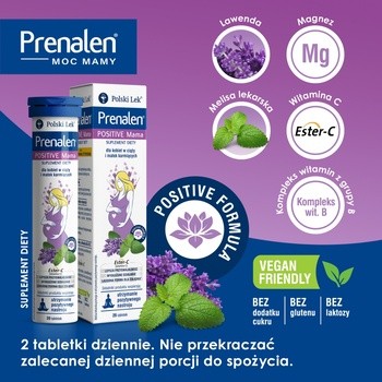 Prenalen Positive Mama, tabletki musujące, smak mango - trawa cytrynowa, 20 szt.