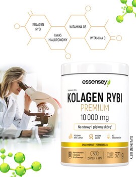 Essensey Kolagen Rybi Premium 10 000 mg, proszek, smak mango - pomarańcza, 321 g