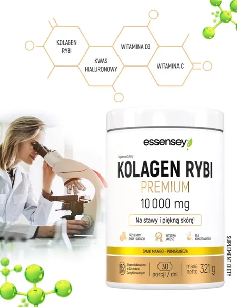 Рыбий коллаген Essensey Premium 10000 мг, для суставов и кожи, порошок, манго-апельсин, 321 г — фото 7