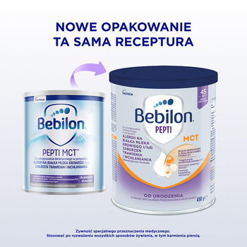 Bebilon Pepti MCT, żywność specjalnego przeznaczenia medycznego dla niemowląt od urodzenia, proszek, 450 g