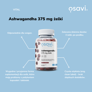 Osavi Ashwagandha, 375 mg, żelki o smaku wiśniowym, 90 szt.